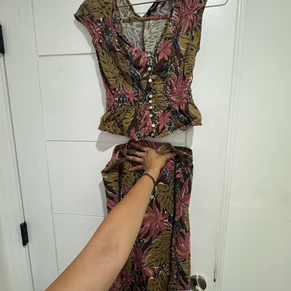Madewell Tropical Pink and Brown Skirt Set